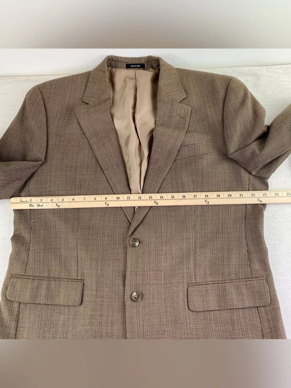 Lauren Ralph Lauren men's 44L 100% wool plaid blazer sport coat in brown